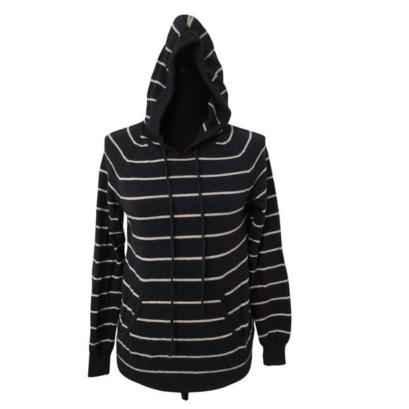 I Love H81 Sz Small Striped Pullover Lightweight‎ Hoodie Sweater Blue and Cream - Picture 1 of 10